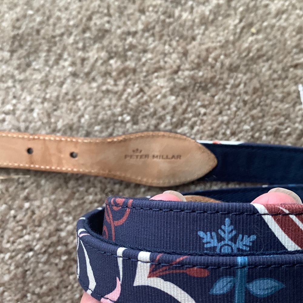 Peter Millar Navy Blue Floral Pattern Belt